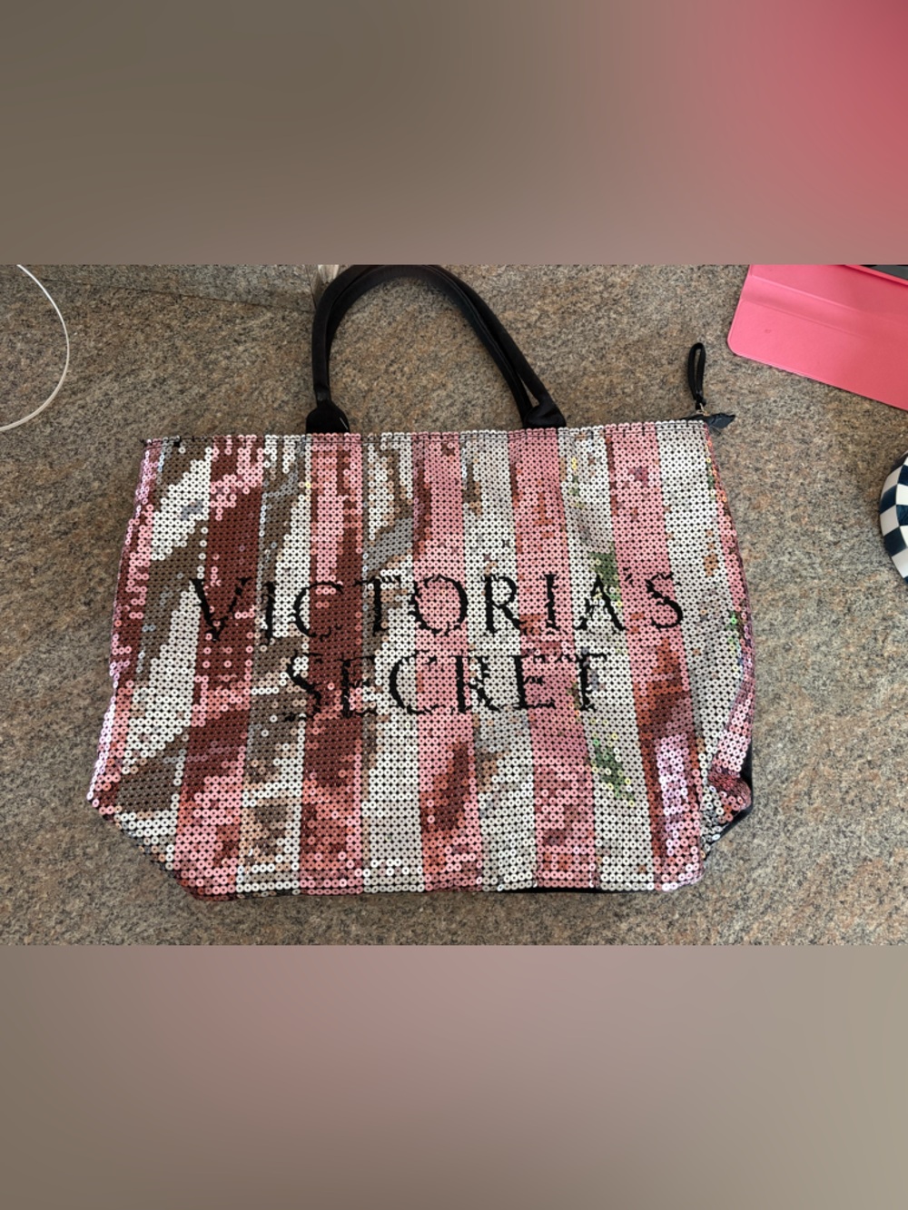 Victoria's Secret Pink and Brown Sequin Tote Bag